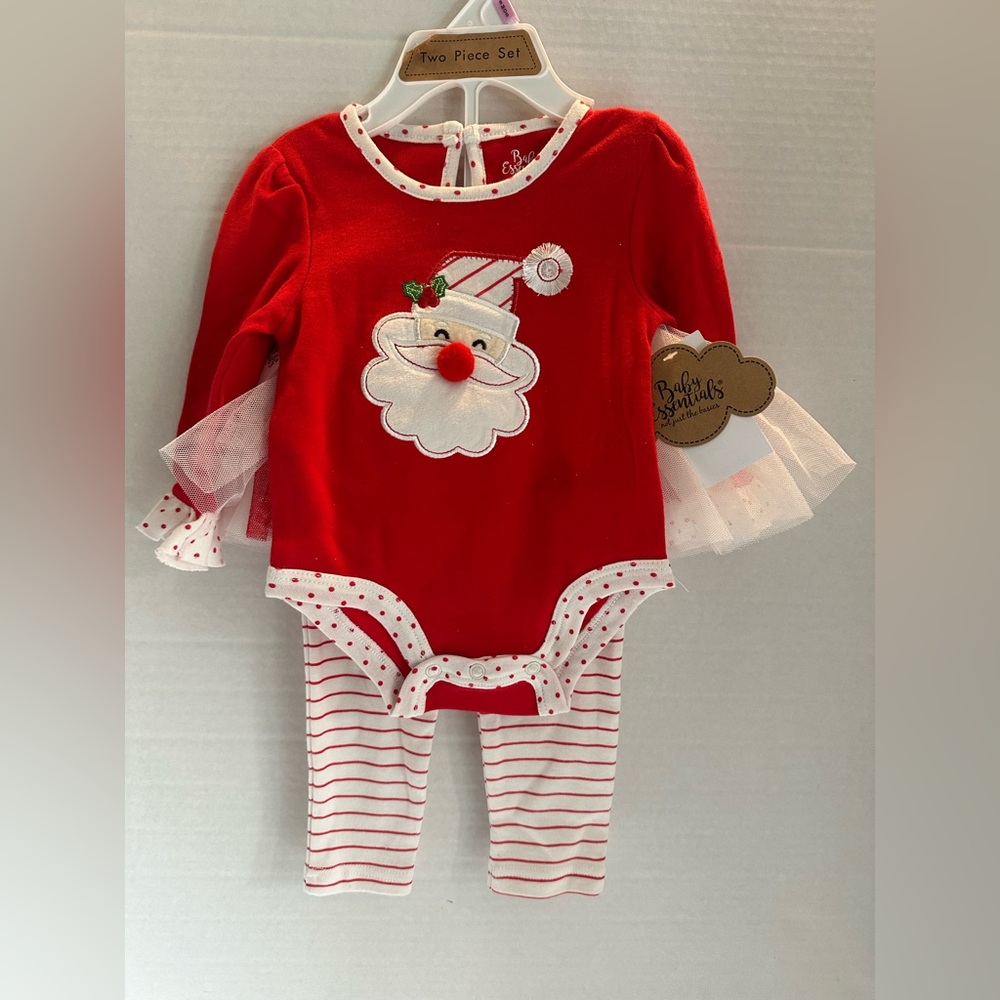 NWT Baby 9M 2-Piece Christmas Outfit! Pants with Taffeta Skirt & Santa Onesie!